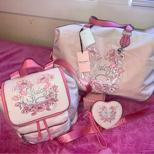 Juicy Couture Blush Pink “Juicy in bloom” spring dufflebag, Backpack, wristlet